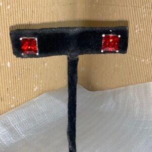 Square  Beautiful Red Crystal Stud Earrings
